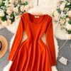 Casual Square Collar Long Sleeve A-line Street Wear Midi Dresses - Image 12