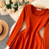 Casual Square Collar Long Sleeve A-line Street Wear Midi Dresses - Image 13