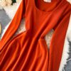 Casual Square Collar Long Sleeve A-line Street Wear Midi Dresses - Image 14