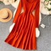 Casual Square Collar Long Sleeve A-line Street Wear Midi Dresses - Image 15