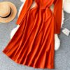 Casual Square Collar Long Sleeve A-line Street Wear Midi Dresses - Image 19