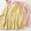 Casual V Neck Fashion Buttons Elastic Puff Sleeve Cardigans - Image 2