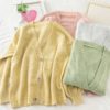 Casual V Neck Fashion Buttons Elastic Puff Sleeve Cardigans - Image 3