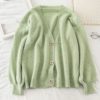 Casual V Neck Fashion Buttons Elastic Puff Sleeve Cardigans - Image 5