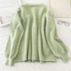 Casual V Neck Fashion Buttons Elastic Puff Sleeve Cardigans - Image 7