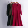 Casual V Neck Long Sleeve A-line Jumper Sweater Dresses - Image 2