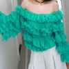 Chiffon Off The Shoulder Long Sleeve Ruffle Tops