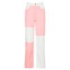 Contrast Patchwork High Waist Casual Denim Jeans - Image 2