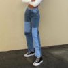 Contrast Patchwork High Waist Casual Denim Jeans - Image 5