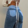 Contrast Patchwork High Waist Casual Denim Jeans - Image 6