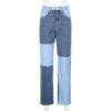 Contrast Patchwork High Waist Casual Denim Jeans - Image 7