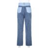 Contrast Patchwork High Waist Casual Denim Jeans - Image 8