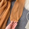 Elegant Retro Puff Sleeve V Neck Silk Scarf Solid Dresses - Image 5