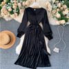 Elegant V Neck Long Sleeve A-line Solid Fashion Street Wear Dress - Image 5