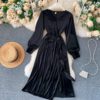 Elegant V Neck Long Sleeve A-line Solid Fashion Street Wear Dress - Image 6