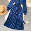 Elegant V Neck Long Sleeve A-line Solid Fashion Street Wear Dress - Image 10