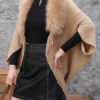 Faux Fur Poncho Turn Down Collar Layered Fringe Cape - Image 2