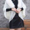 Faux Fur Poncho Turn Down Collar Layered Fringe Cape - Image 3