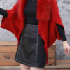 Faux Fur Poncho Turn Down Collar Layered Fringe Cape - Image 5