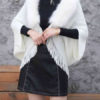 Faux Fur Poncho Turn Down Collar Layered Fringe Cape