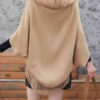 Faux Fur Poncho Turn Down Collar Layered Fringe Cape - Image 8