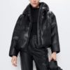 Faux Leather Padded Hooded Jacket Casual Masculine Style - Image 2