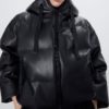 Faux Leather Padded Hooded Jacket Casual Masculine Style - Image 3