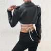Fur Leather Button Bomber Long Sleeve Harajuku Crop Jacket - Image 5