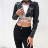 Fur Leather Button Bomber Long Sleeve Harajuku Crop Jacket - Image 2
