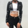 Fur Leather Button Bomber Long Sleeve Harajuku Crop Jacket - Image 3