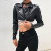 Fur Leather Button Bomber Long Sleeve Harajuku Crop Jacket - Image 4