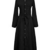 High Rise Stand Collar Buttons Long Sleeves Shirt Maxi Dress - Image 2