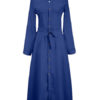 High Rise Stand Collar Buttons Long Sleeves Shirt Maxi Dress - Image 3