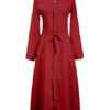 High Rise Stand Collar Buttons Long Sleeves Shirt Maxi Dress - Image 4