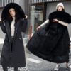 Hooded Jacket Large Fur Collar Embroidery Padded Long Coat - Image 5