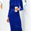 Jewel Neck Long Sleeves Buttons Casual Pencil Sweater Bodycon Dress - Image 2