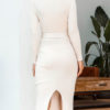 Jewel Neck Long Sleeves Buttons Casual Pencil Sweater Bodycon Dress - Image 3