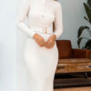 Jewel Neck Long Sleeves Buttons Casual Pencil Sweater Bodycon Dress