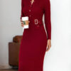 Jewel Neck Long Sleeves Buttons Casual Pencil Sweater Bodycon Dress - Image 6