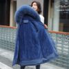 Long Cotton Large Fur Collar Slim Hooded Parkas Jacket - Image 2