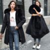 Long Cotton Large Fur Collar Slim Hooded Parkas Jacket - Image 5