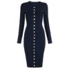 Long Sleeve Sexy Button Embellished Bandage Evening Party Dress - Image 2