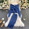 Long Sleeve Sweater Tops And High Waist Bodycon Skirt Two Pieces Set