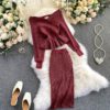 Long Sleeve Sweater Tops And High Waist Bodycon Skirt Two Pieces Set - Image 8