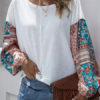 Long Sleeves Round Neck Boho Printed Tee Shirt