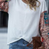 Long Sleeves Round Neck Boho Printed Tee Shirt - Image 4