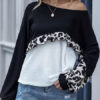 Long Sleeves Tees Round Neck Leopard Print T Shirt - Image 2