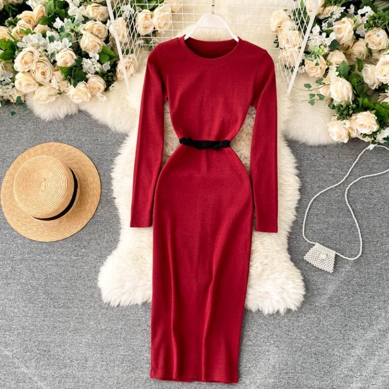 O Neck Long Sleeve Slim Elastic A-line Bodycon Dresses