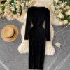 O Neck Long Sleeve Slim Elastic A-line Bodycon Dresses - Image 3