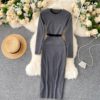 O Neck Long Sleeve Slim Elastic A-line Bodycon Dresses - Image 6